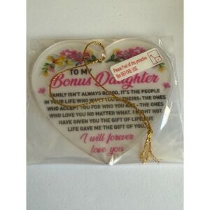 Heart Shaped Bonus Daughter Ornament "I will forever love you" Gift Boxed